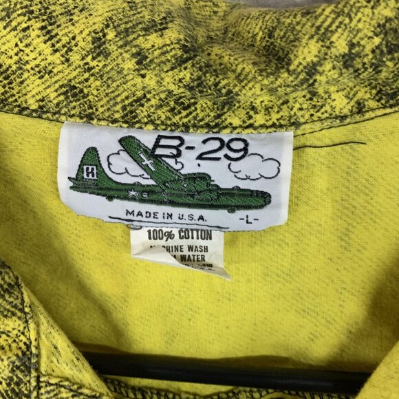 B-29 Mens L Button Up Shirt Yellow Short Sleeve Collared USA Made Hipster Ska - Picture 7 of 16